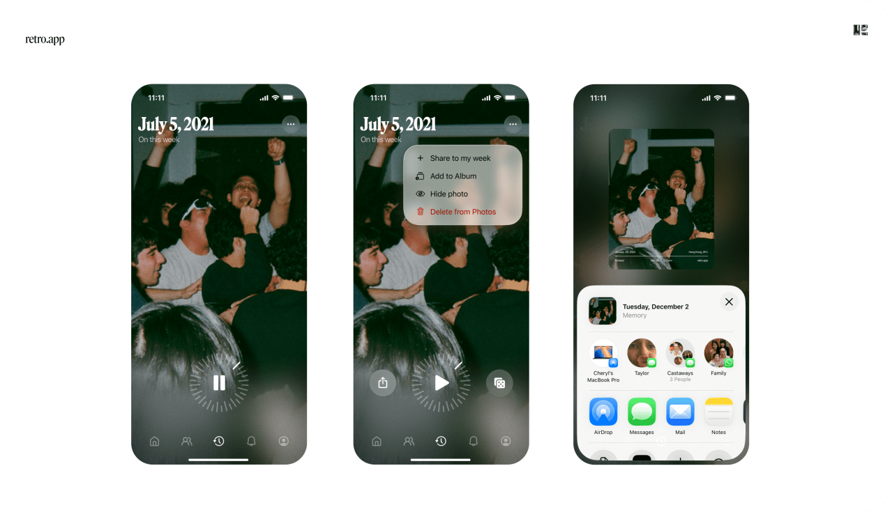 Retro، یک برنامه اشتراک‌گذاری عکس برای دوستان، به شما امکان می‌دهد در دوربین خود «سفر در زمان» داشته باشید - Retro, a photo-sharing app for friends, lets you ‘time-travel’ through your camera roll